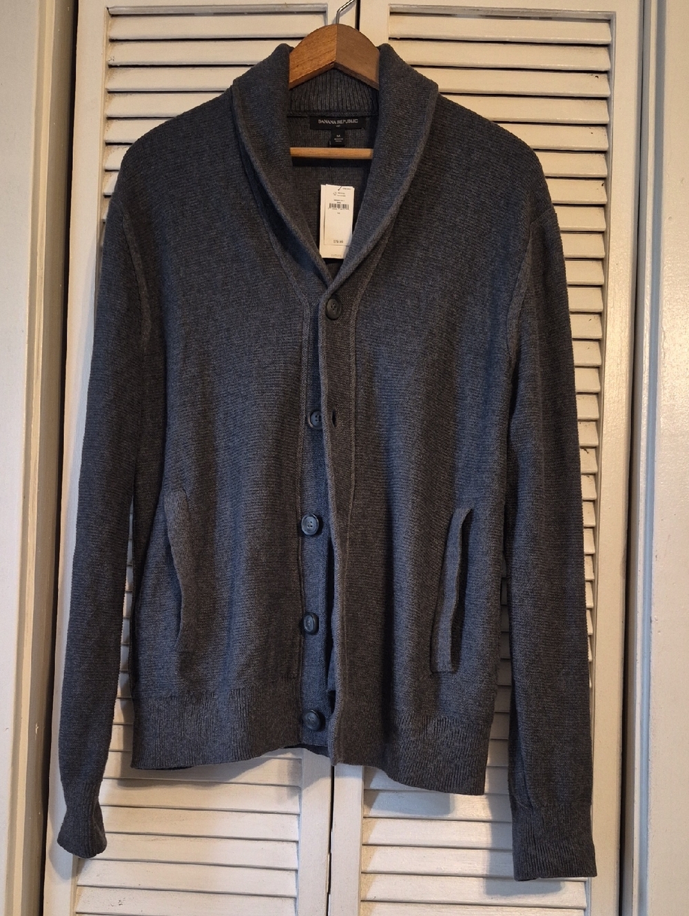 Banana Republic Men's Shawl Collar Button Cardigan - Charcoal Gray 100 Cotton